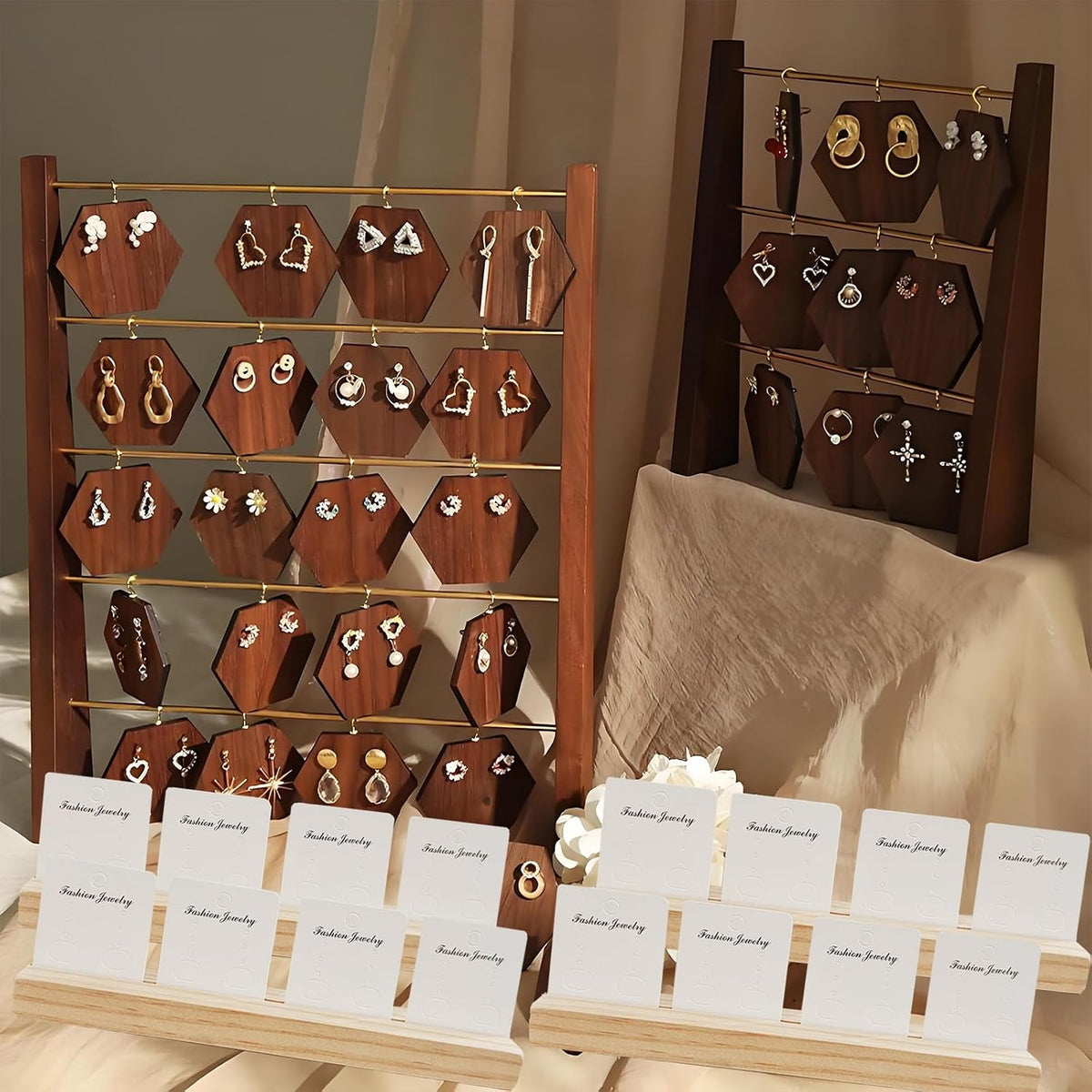 4 Set Jewelry Display Boards Earring Card Holder, Wood Earring Card Holder for Jewelry Show
