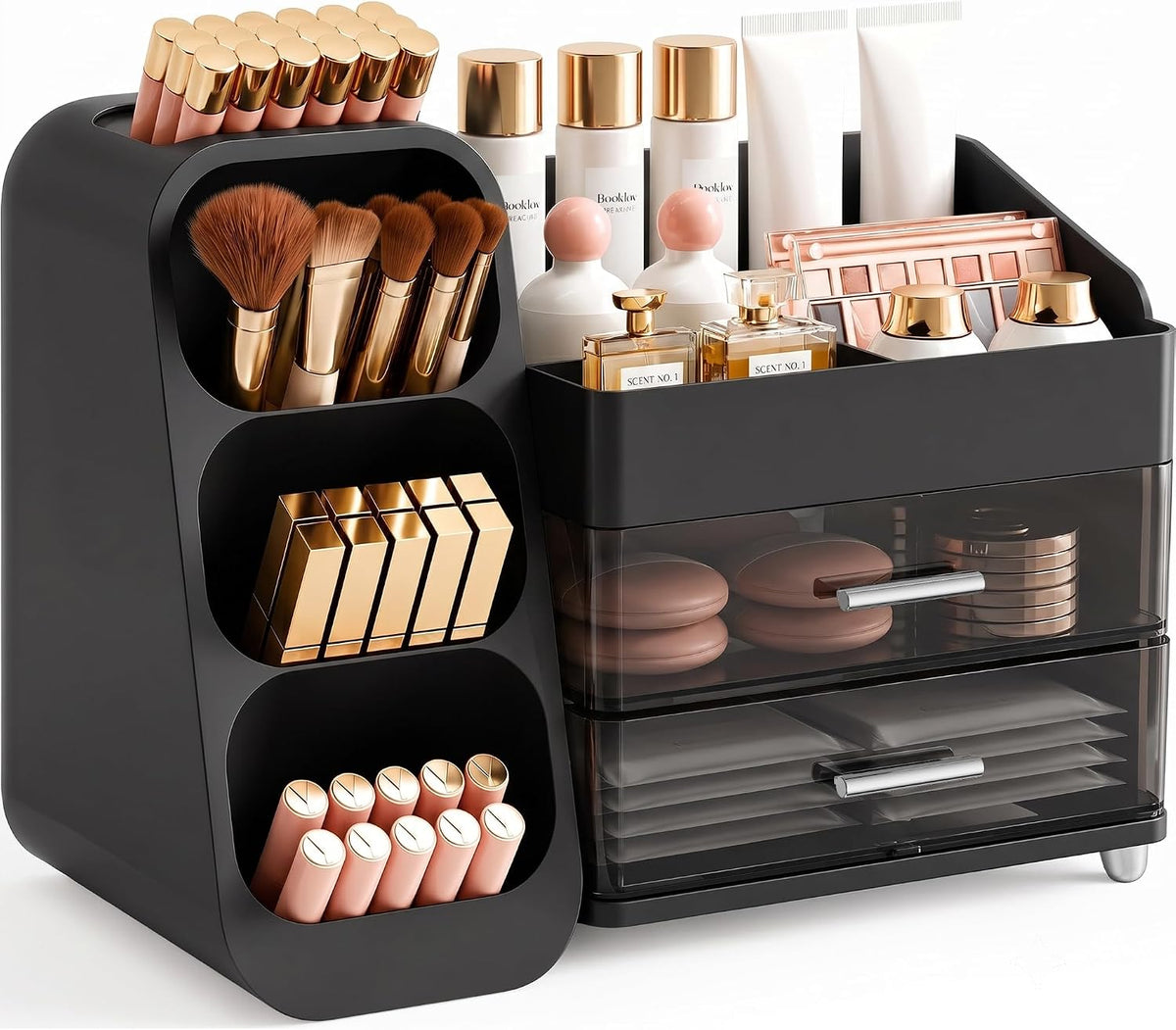 Booklov Large Makeup Organizer for Vanity Countertop, Black