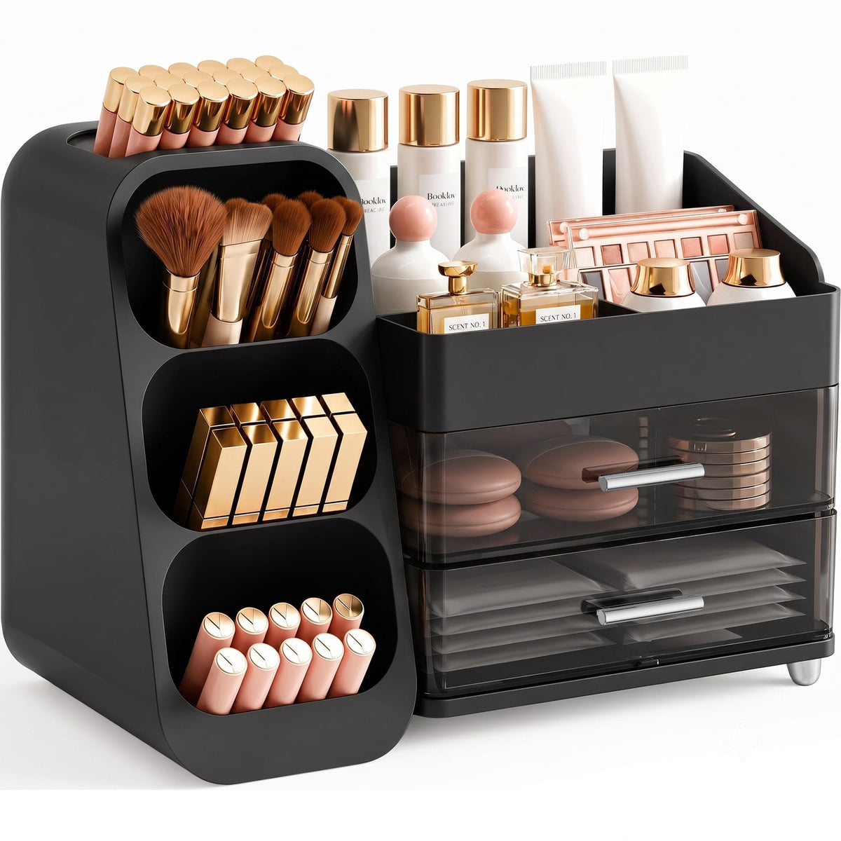 Booklov Small Makeup Organizer for Vanity Countertop, White