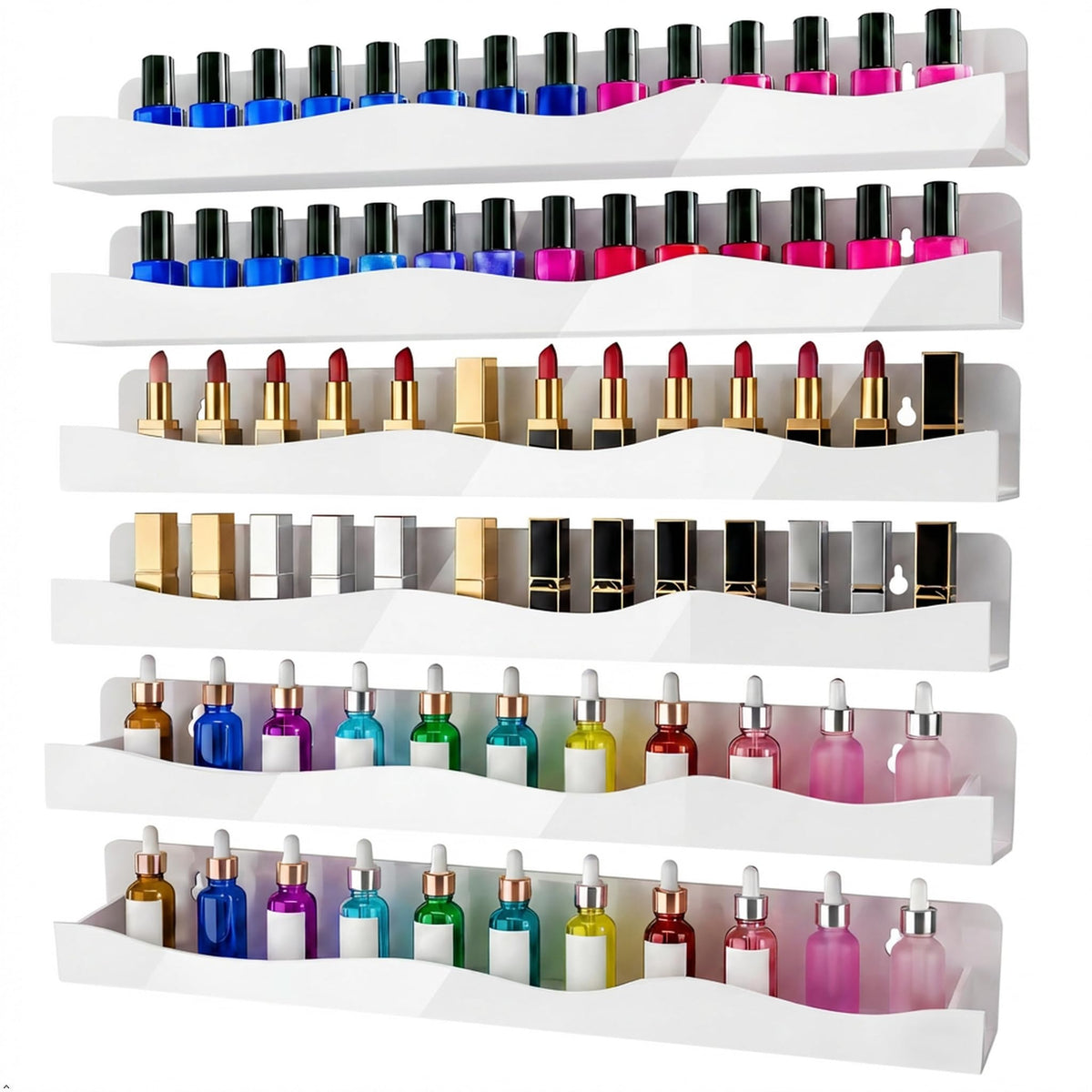 6-Pack Acrylic Nail Polish Wall Rack, 15 Inch Clear Nail Shelves