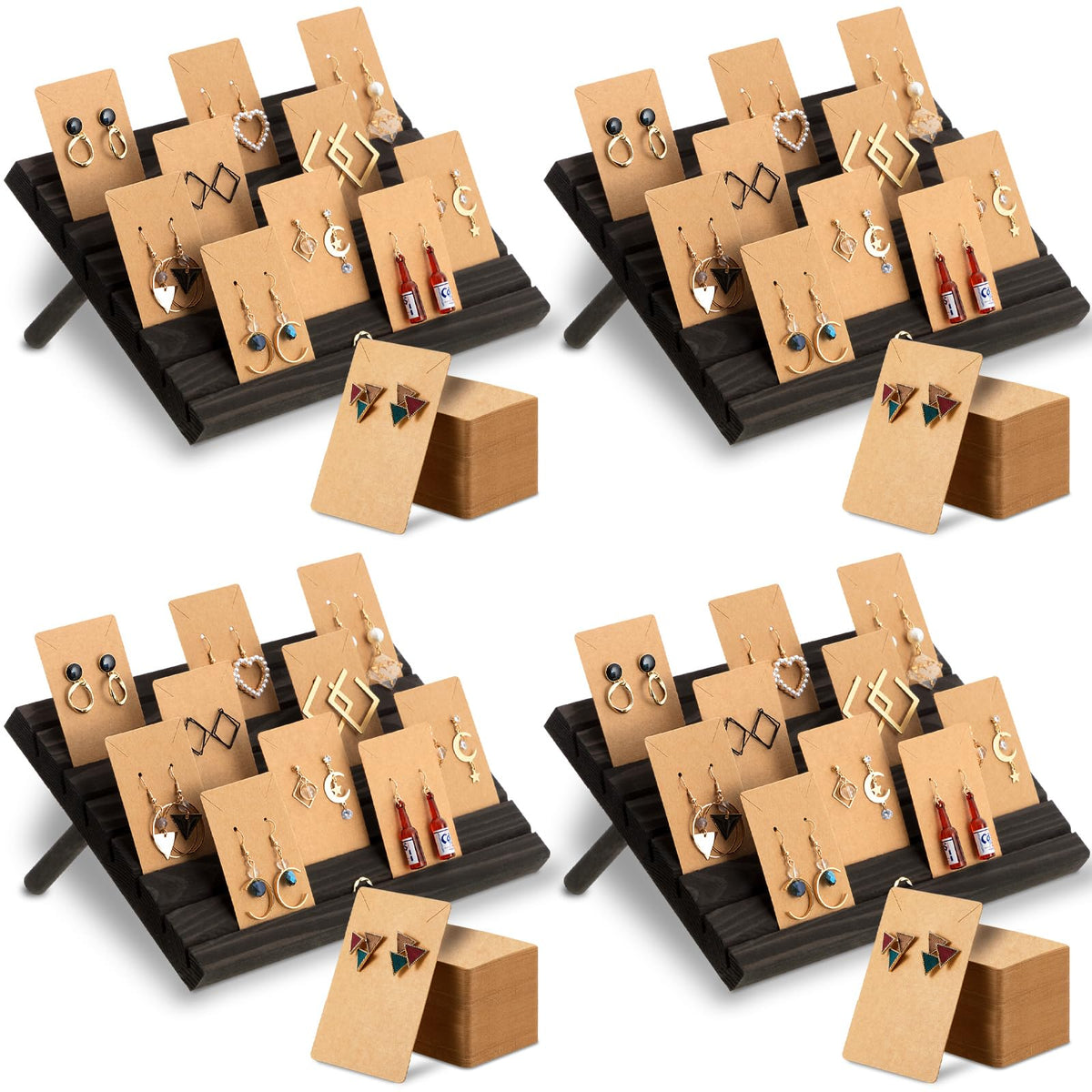 Marsui 124pcs Wood Earring Card Display 4 Set Earring Holder with Card