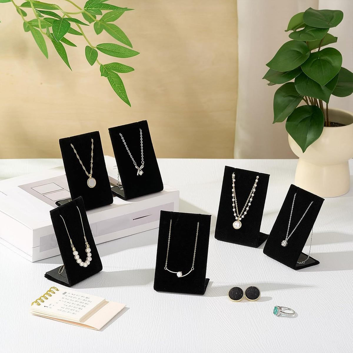 RattanView 12 Pcs Velvet Earring Display Stand Necklace Holder Black Velvet