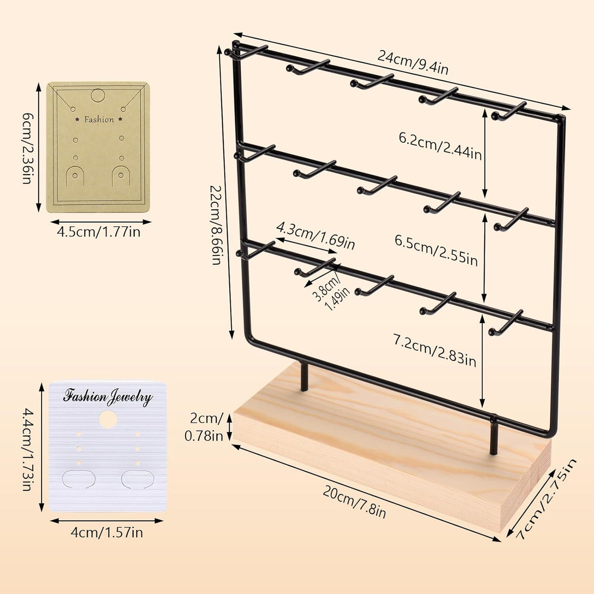Earring Display Stands for Selling, 3 Tier 15 Hooks Wood Jewelry Organizer