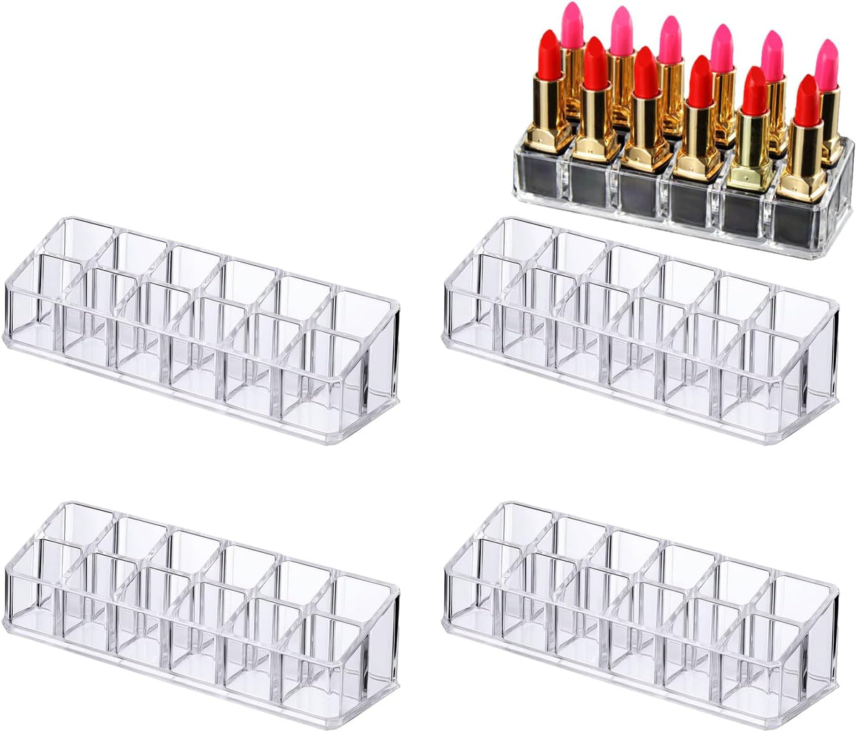 4 Pack Lipstick Organizer, 12 Slot Clear Acrylic Lipstick Holder