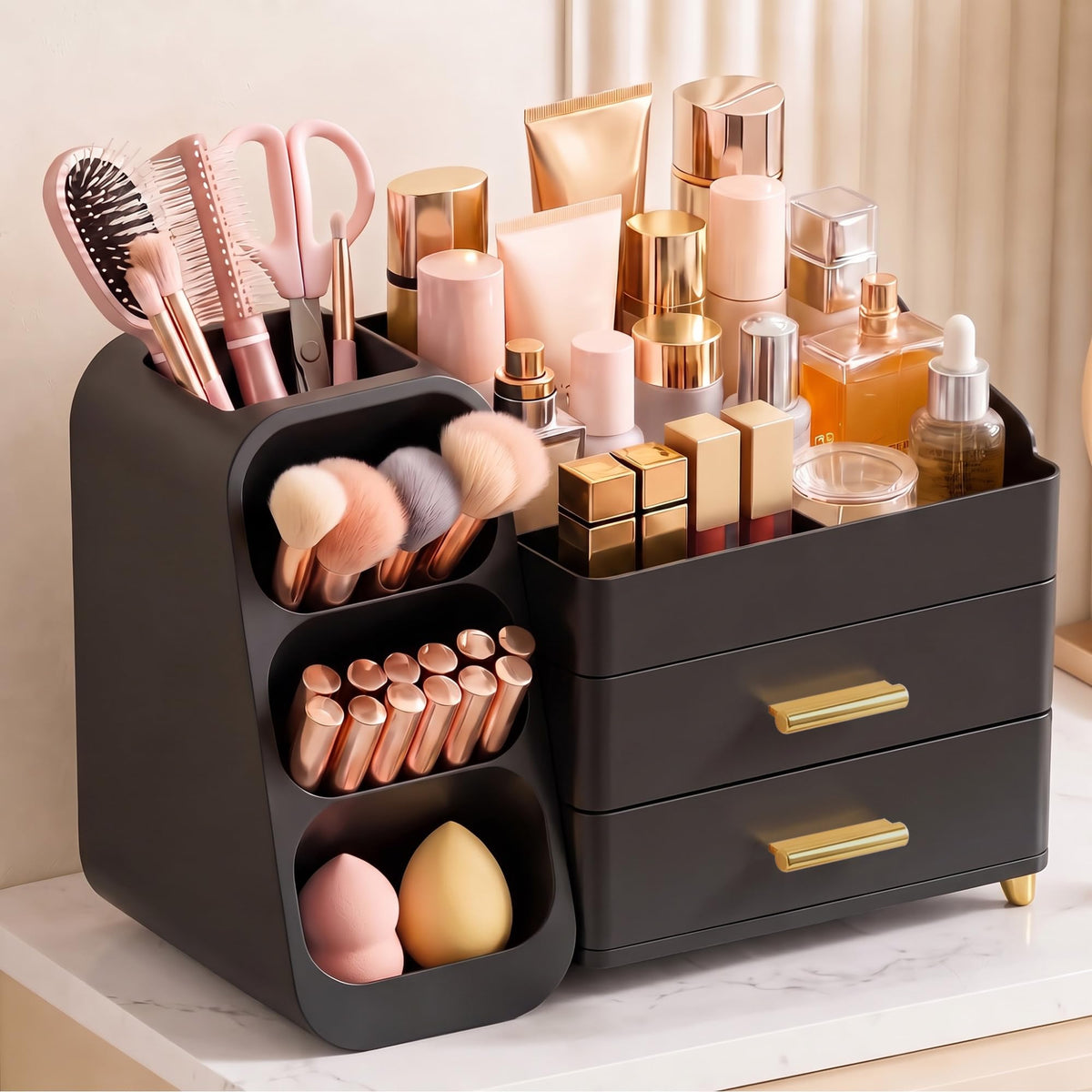Large Capacity Makeup Organizer Countertop with Makeup Brush Holder for Vanity, Thickened Material, Bathroom Countertop Organizer Skin Care Perfumes Storage, Teen Girl Gifts for 12-23 Year