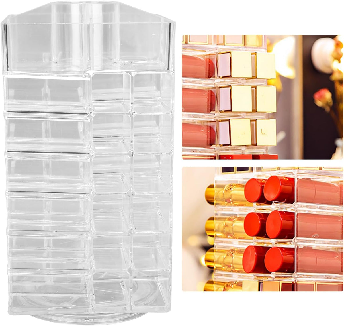 Agatige 53 Slots Acrylic Lipstick Tower Holder, 360 Degree Rotating