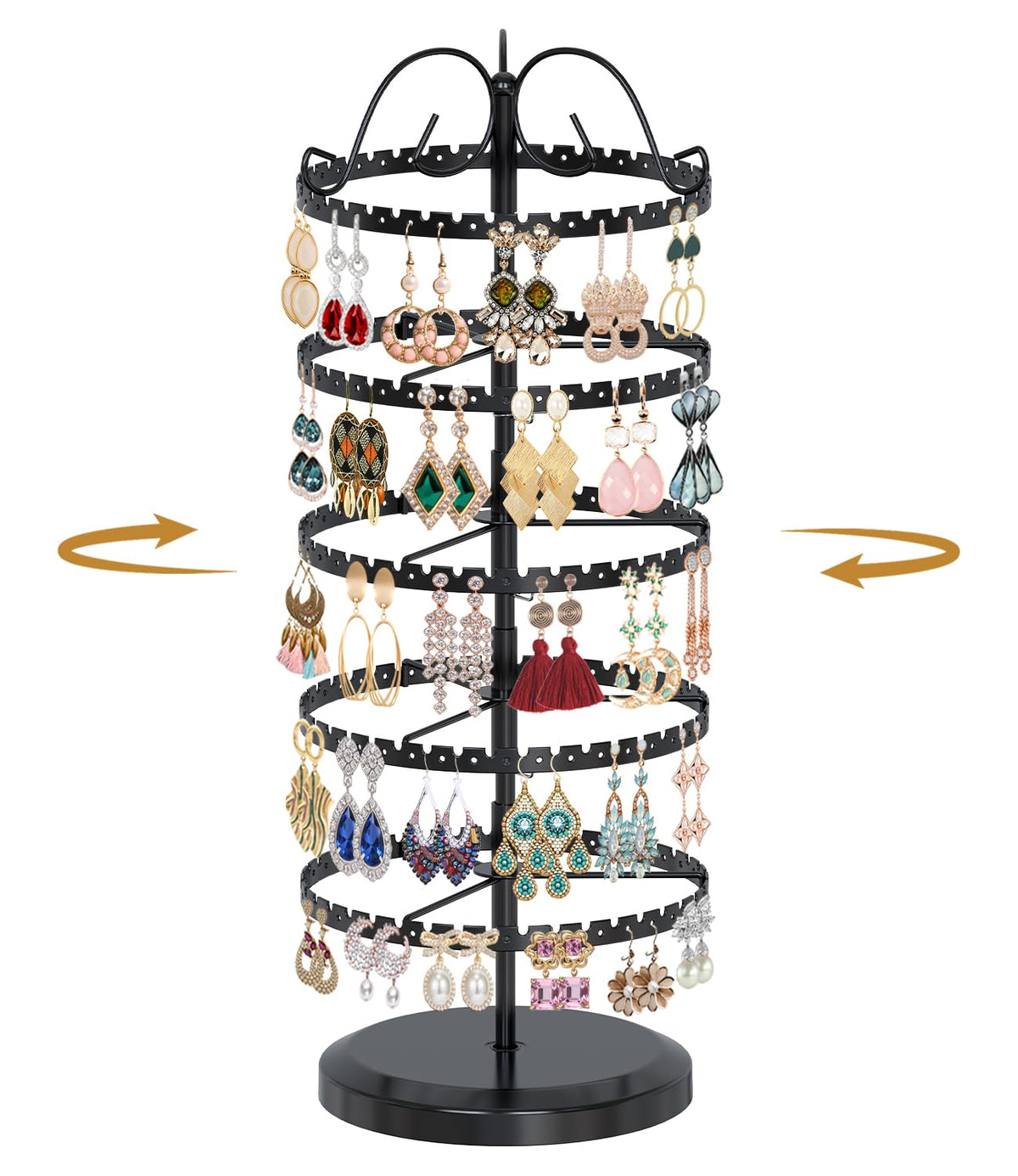 MODOWEY Rotating Earring Holder Organizer Stand Metal Display, 4 Tier Black