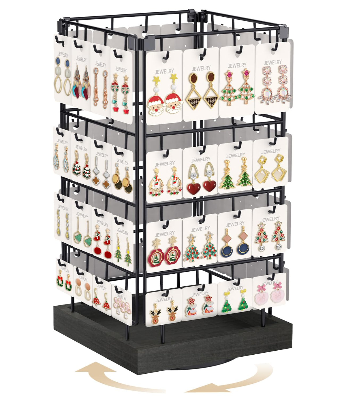 MODOWEY 360° Rotating Earring Cards Organizer Holder Stands, 64 Hooks Brown