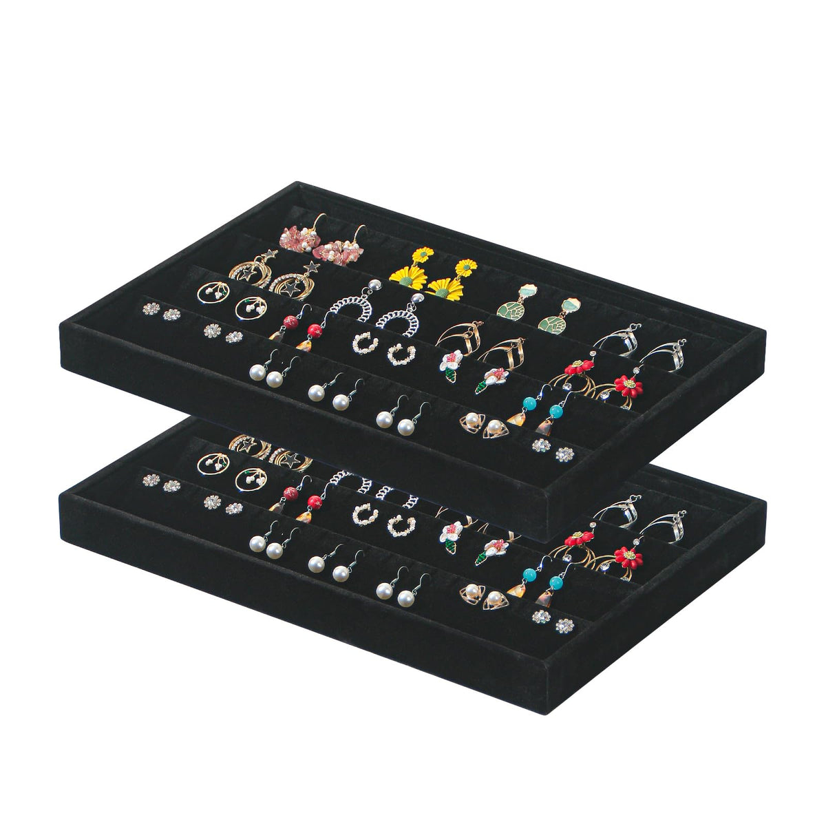 Coward 2PC Stackable Earring Tray Drawer Jewelry Holder Organizer Box Storage Earring Display Stand for Selling (beige(earring+earring))