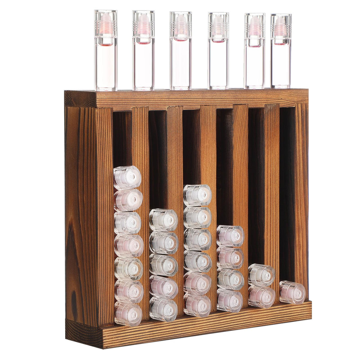 1 Pcs 4 Slot Lip Balm Display 0.7" Wooden Lipstick Holder, Wood Color