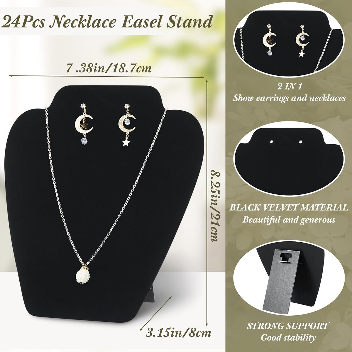 Wenqik 24 Pcs Necklace Display Stand Bust Black Velvet Jewelry Holder