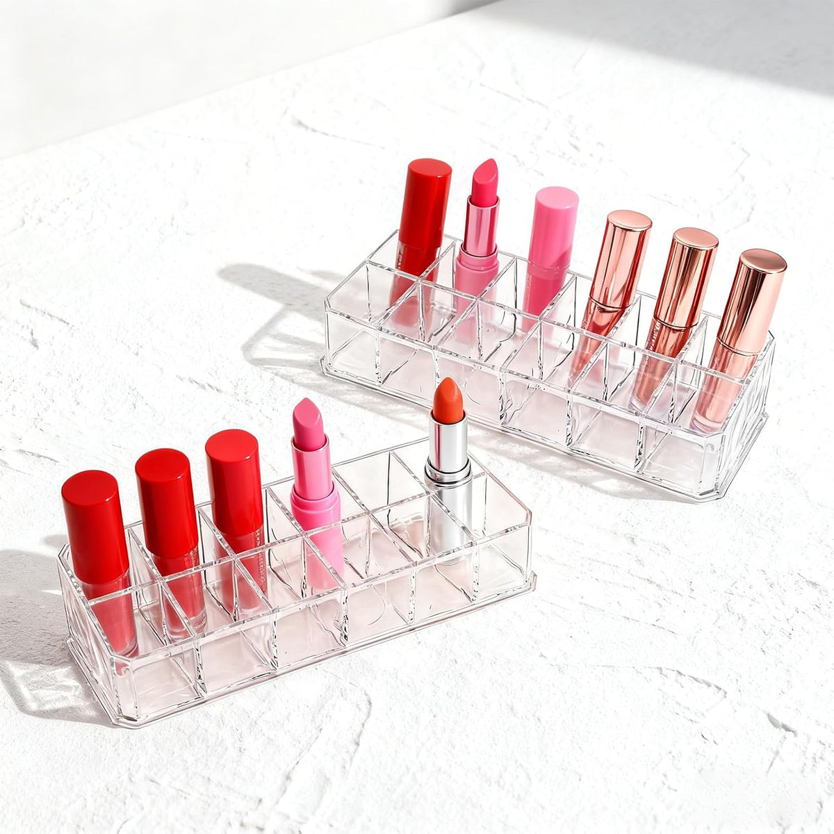 4-Pack 12-Slot Acrylic Lipstick Organizer, Lipstick Holder, Lip Gloss Organizer, Cosmetic Storage Display, Perfect Storage Solution for Drawer, Vanity, Bathroom, and More