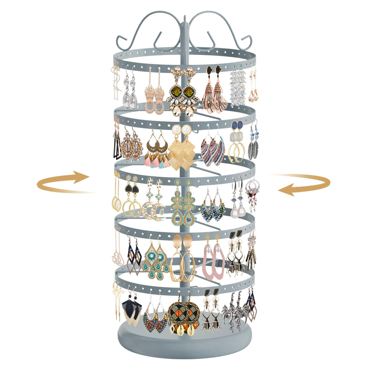 MODOWEY Rotating Earring Holder Organizer Display, 5 Tier Metal Tree, Black