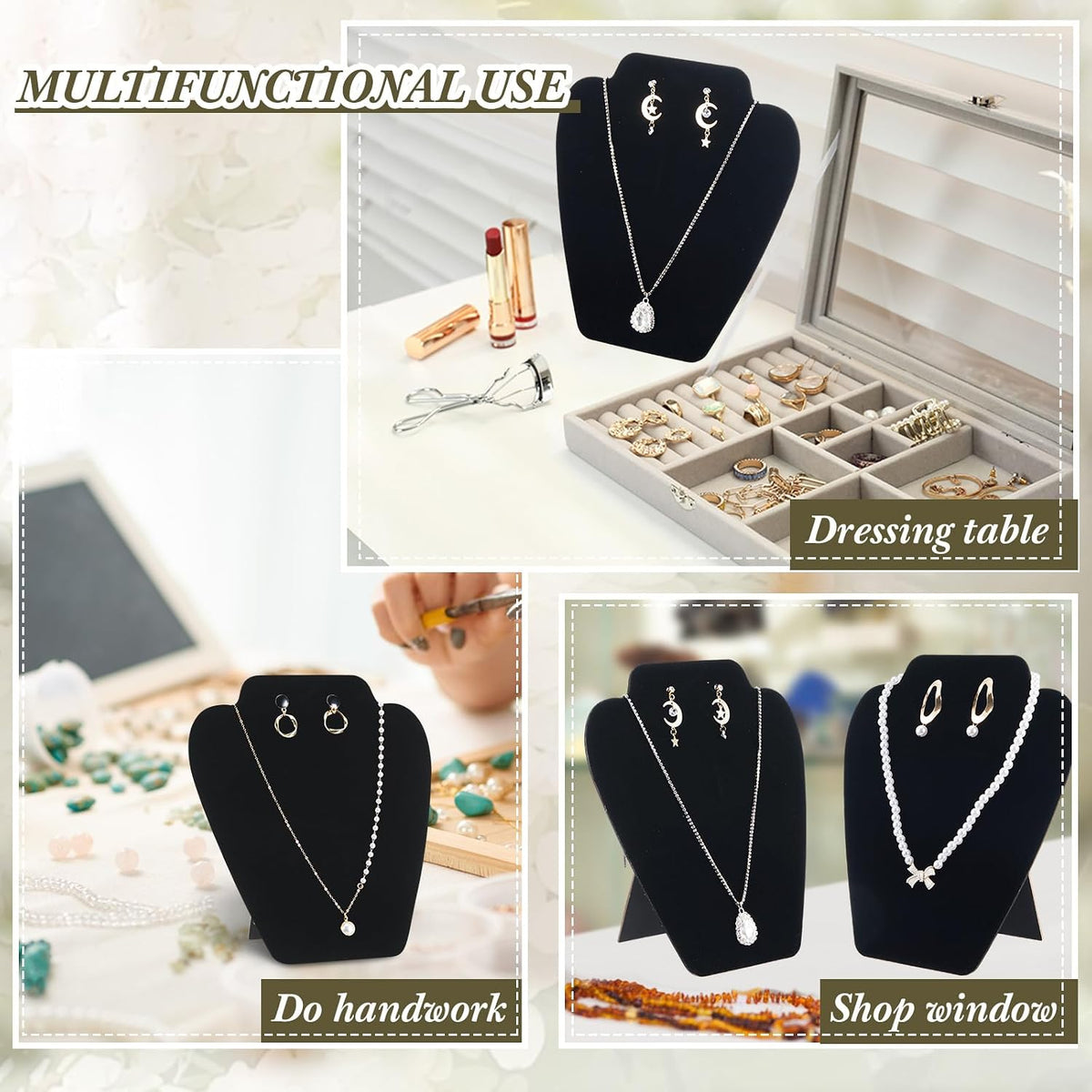 Wenqik 24 Pcs Necklace Display Stand Bust Black Velvet Jewelry Holder