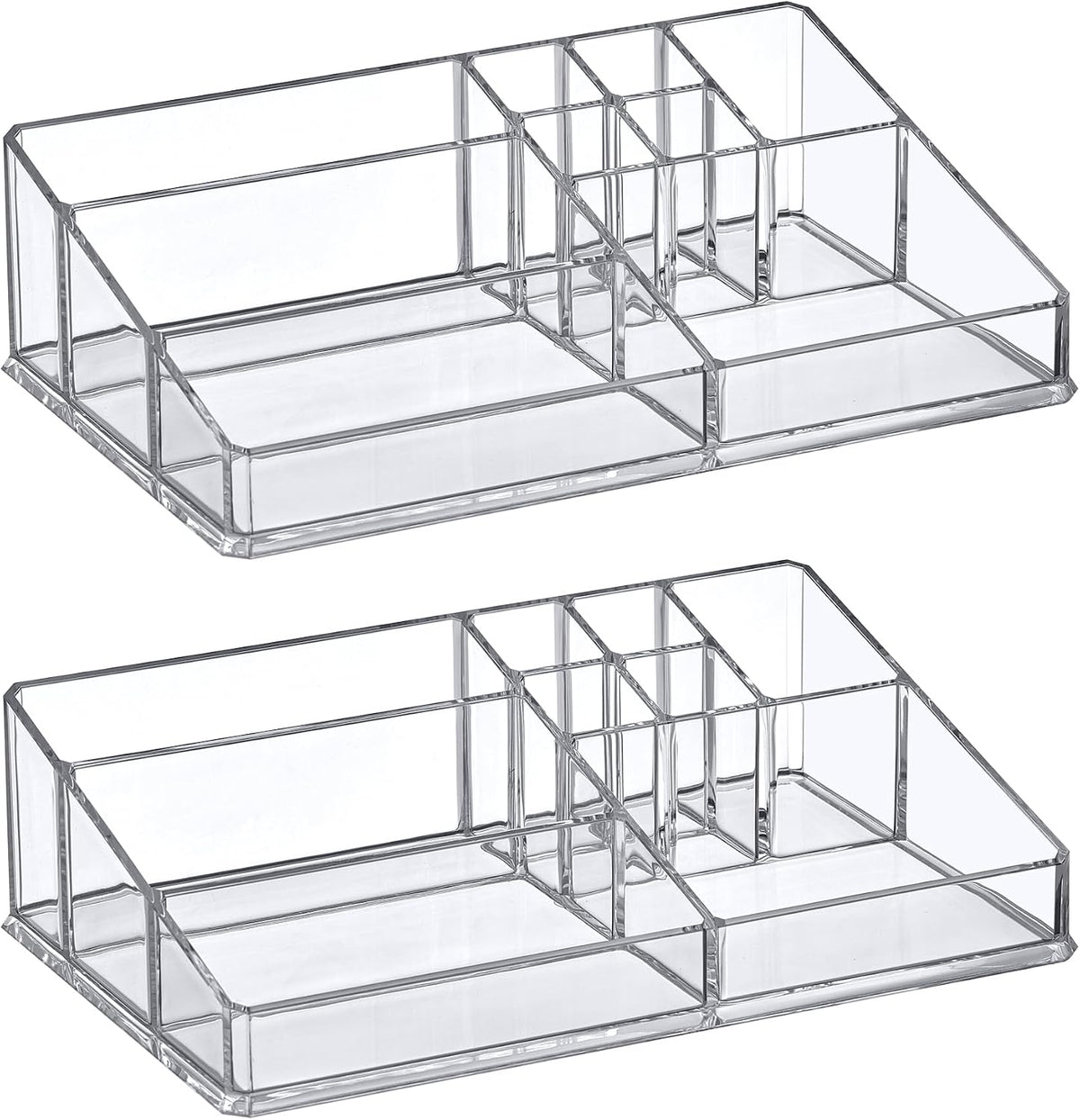 Amazing Abby - Tiffany - Acrylic Cosmetic Organizer (2-Pack), Transparent Plastic Makeup Holder, Compartmented, Shatter-Proof, Perfect Bathroom Vanity Storage Solution for Beauty Supply, Large