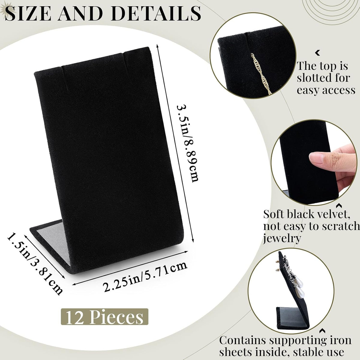 RattanView 12 Pcs Velvet Earring Display Stand Necklace Holder Black Velvet