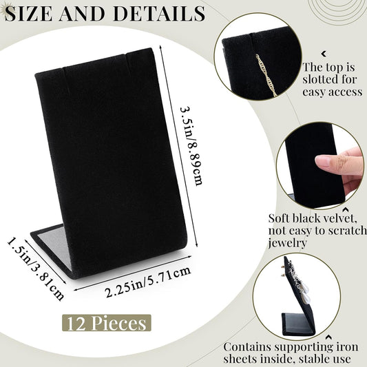 RattanView 12 Pcs Velvet Earring Display Stand Necklace Holder Black Velvet