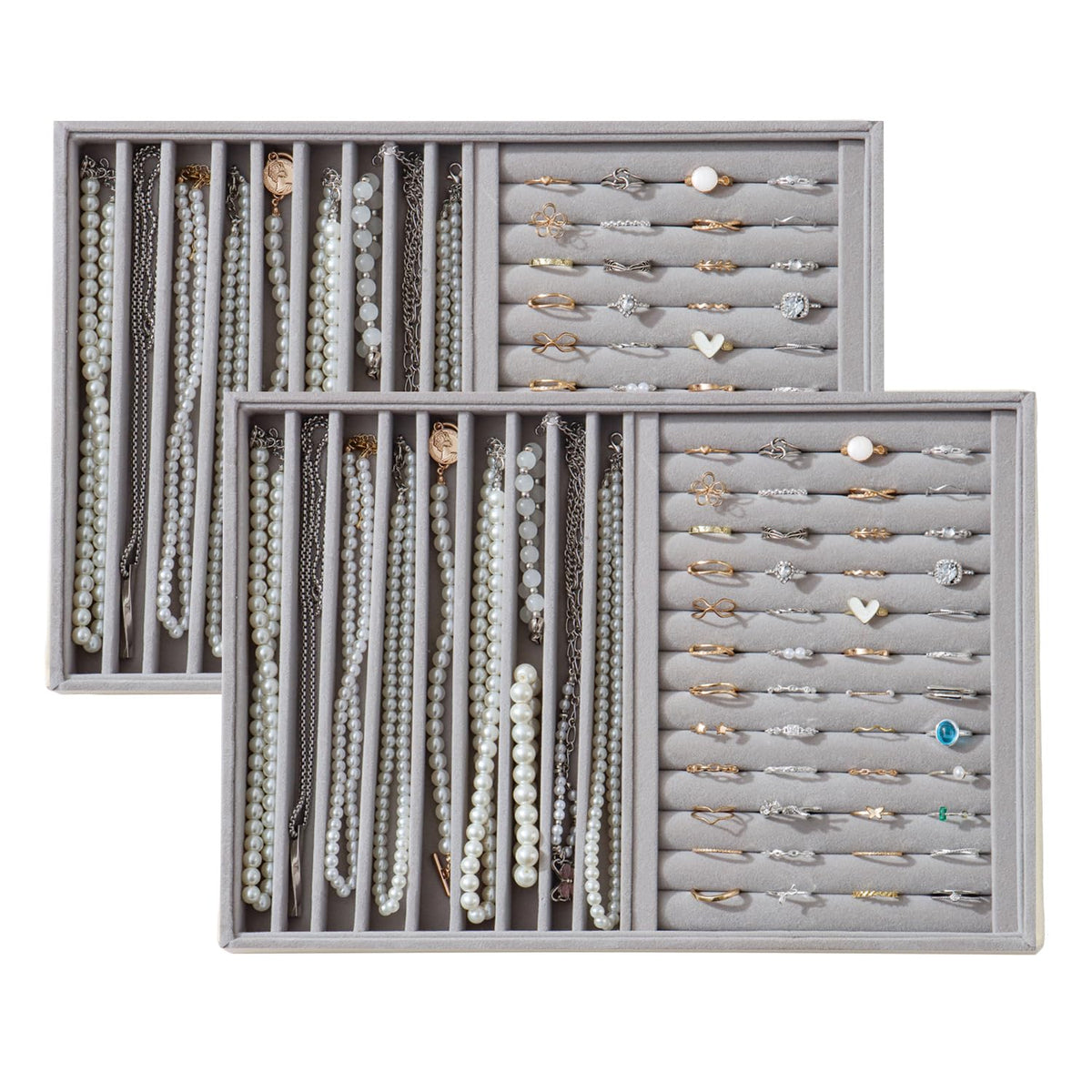 Large Velvet Jewelry Tray Display Drawer Inserts 2 Pack