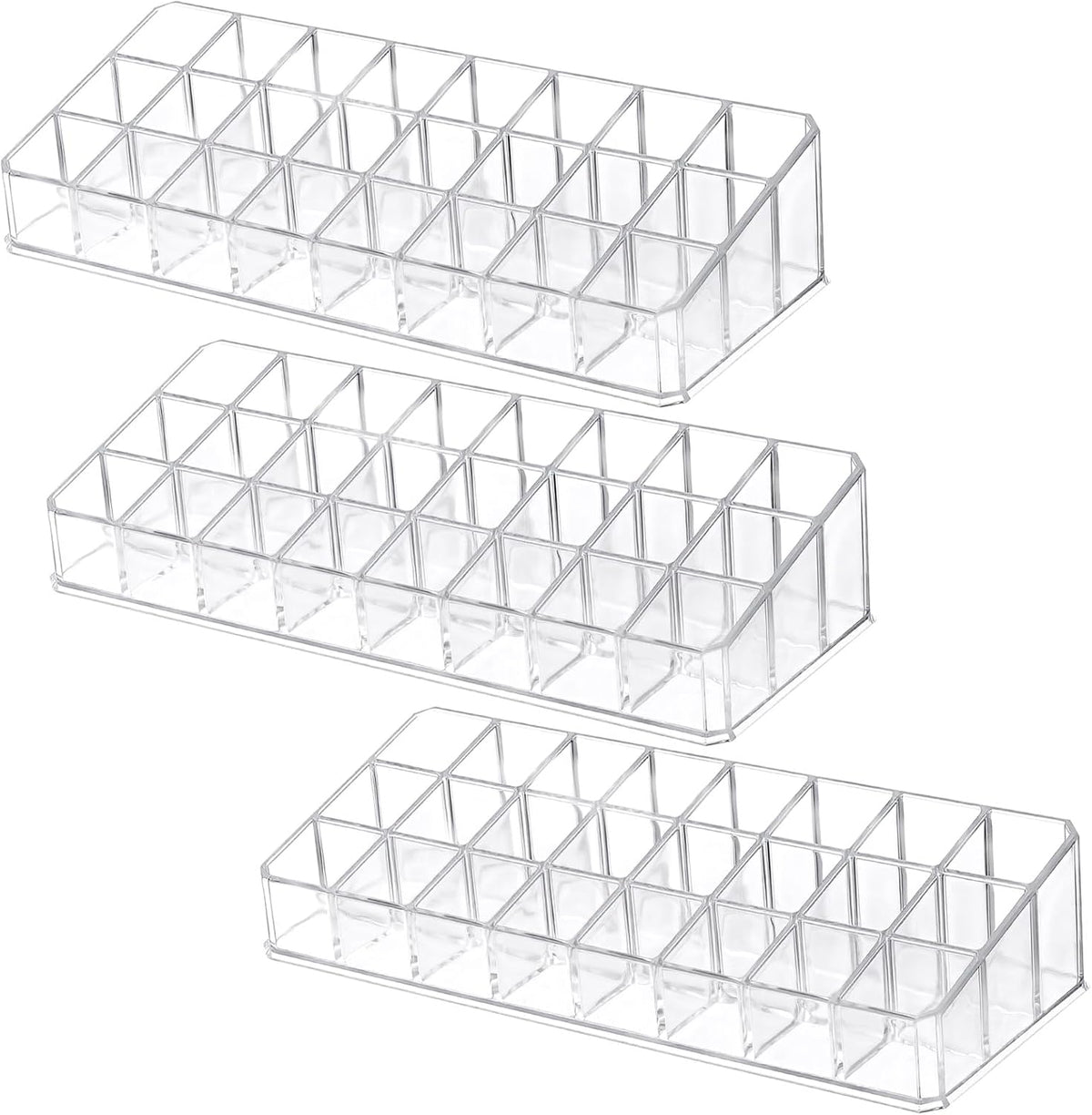 3-Pack Acrylic Lipstick Organizer – 72 Slot Clear Makeup Storage Display for Lip Gloss, Cosmetics & Vanity Organizer