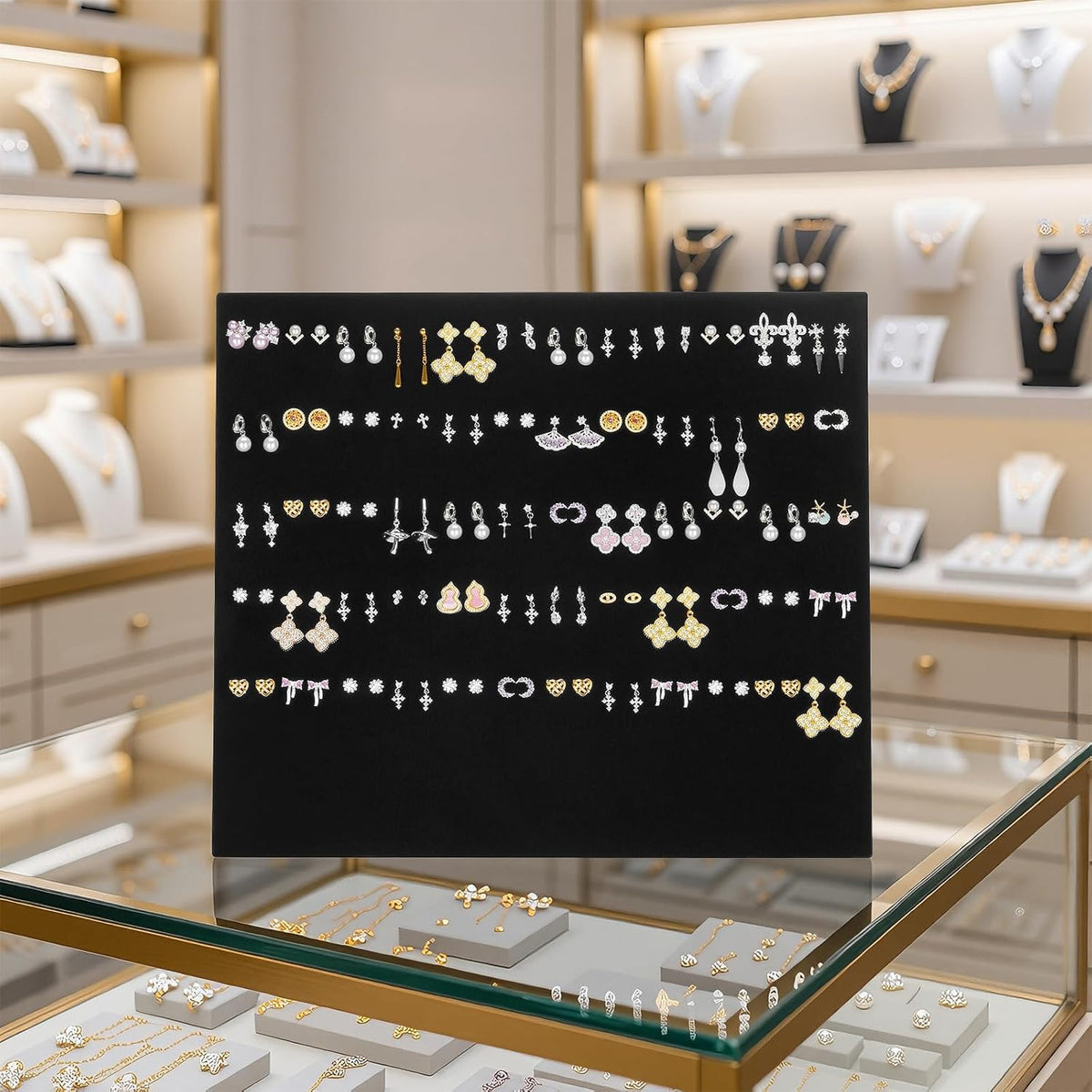 KUKUVR L-Shaped Velvet Earring Display Stand (Black 120 Holes)