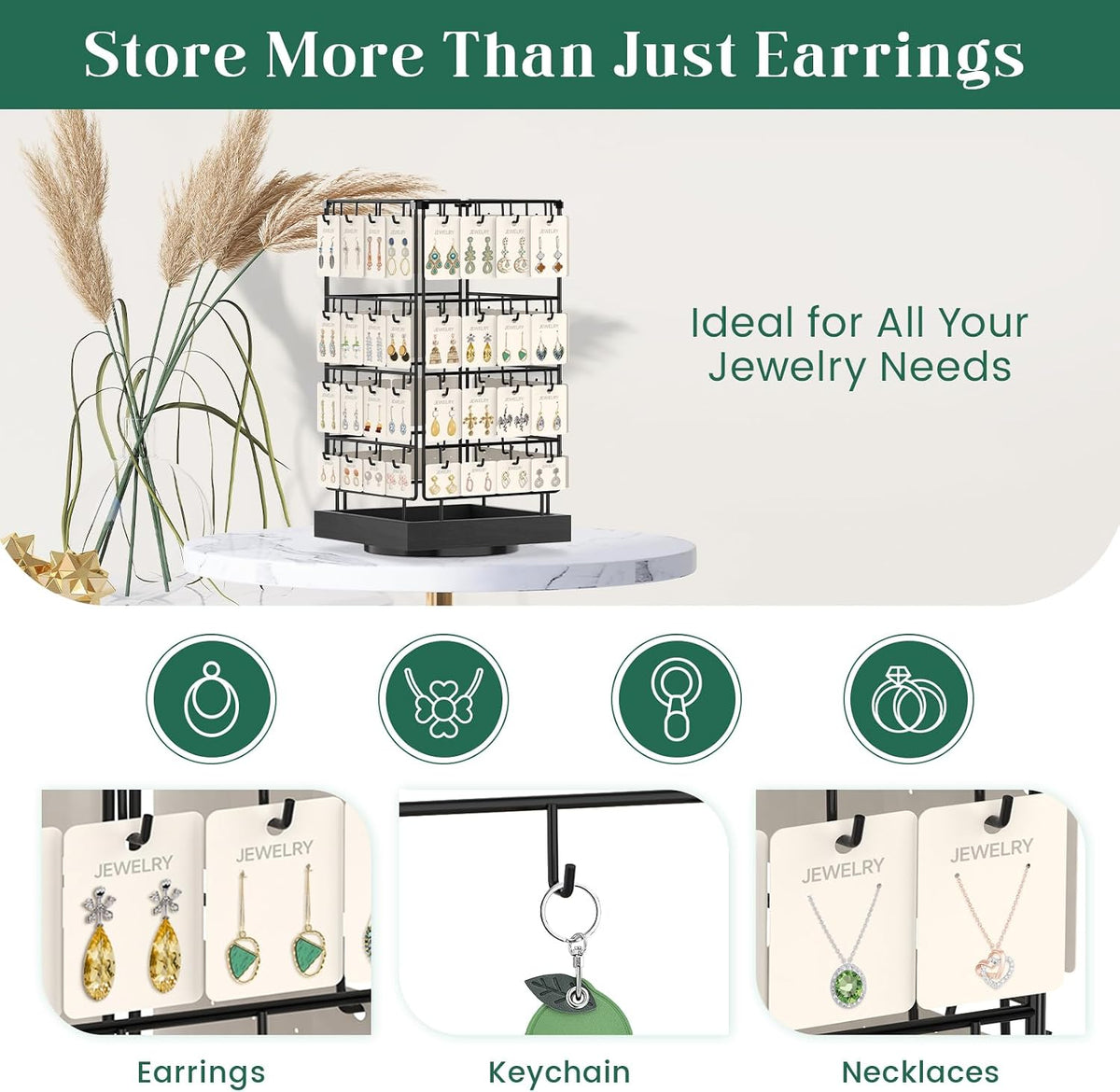 EsLuker.ly Rotating Earring Display Holder Stand for Vendors Selling, Black