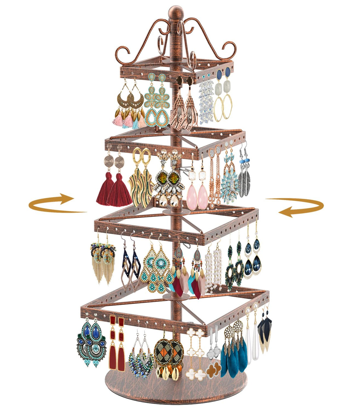 MODOWEY Rotating Earring Holder Organizer Stand Metal Display, 4 Tier Black