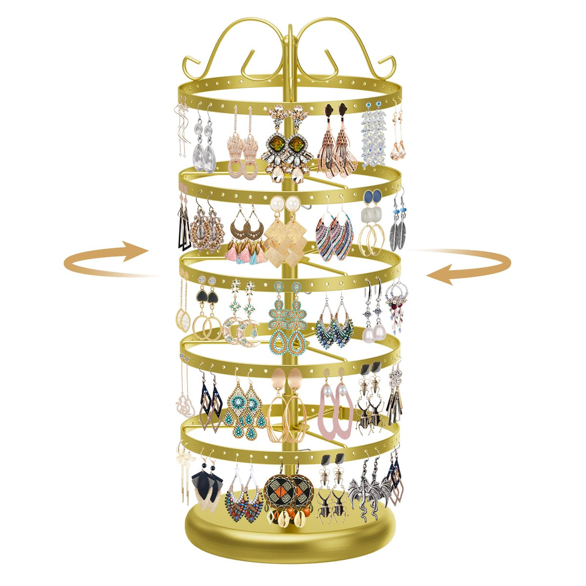 MODOWEY Rotating Earring Holder Organizer Display, 5 Tier Metal Tree, Black