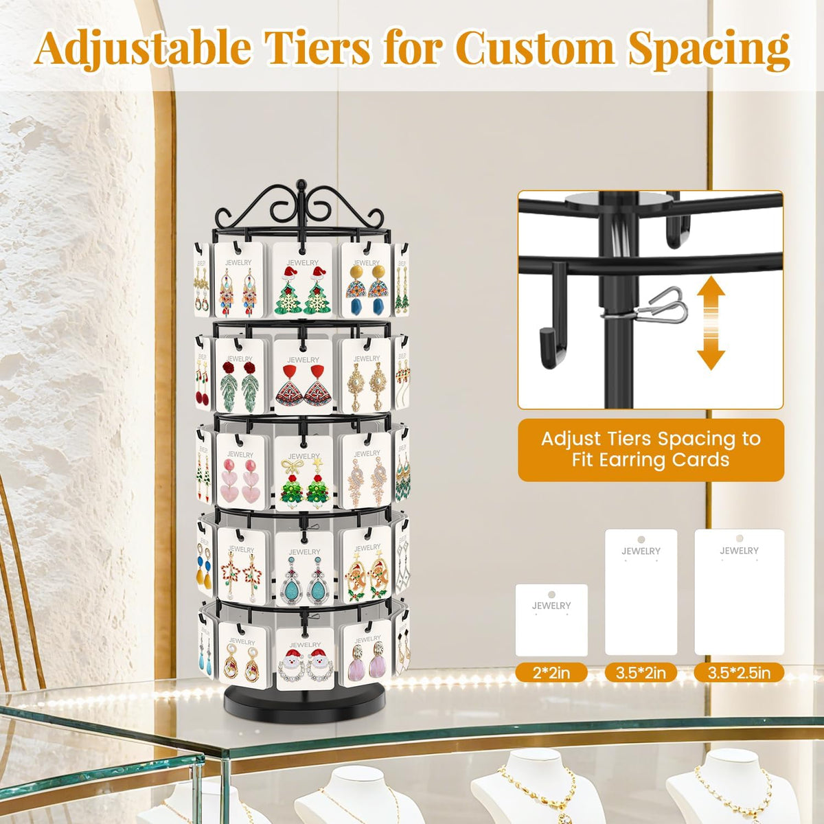 EsLuker.ly Earring Holder Organizer Rotating Display Tree Stand, Black