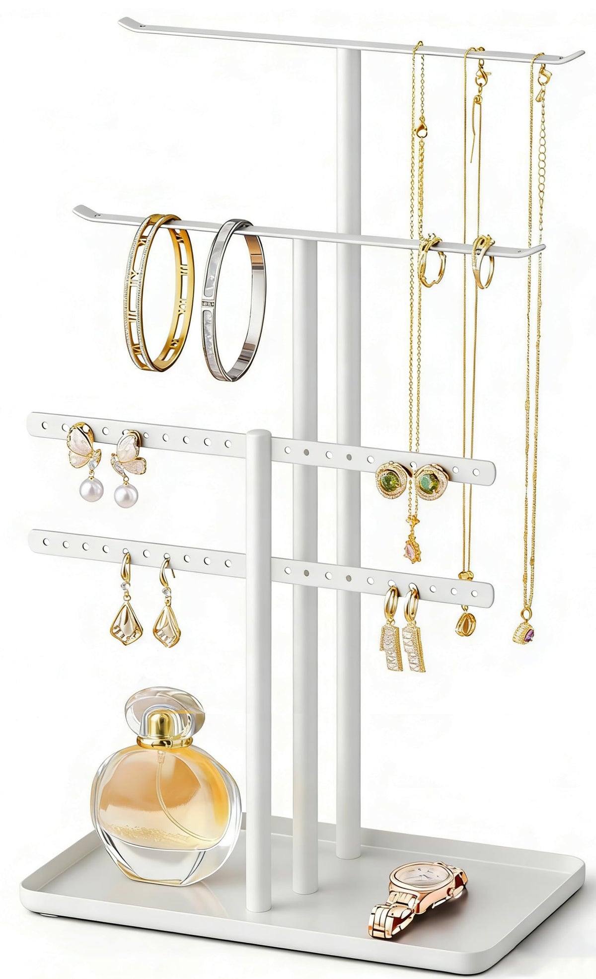 pickpiff Jewelry Stand Holder Organizer: 14.5" Sturdy Hanger for 80 Pcs Jewelry, Gift for Women, Gold Jewlery Tower for Necklace, Earring, Bracelet