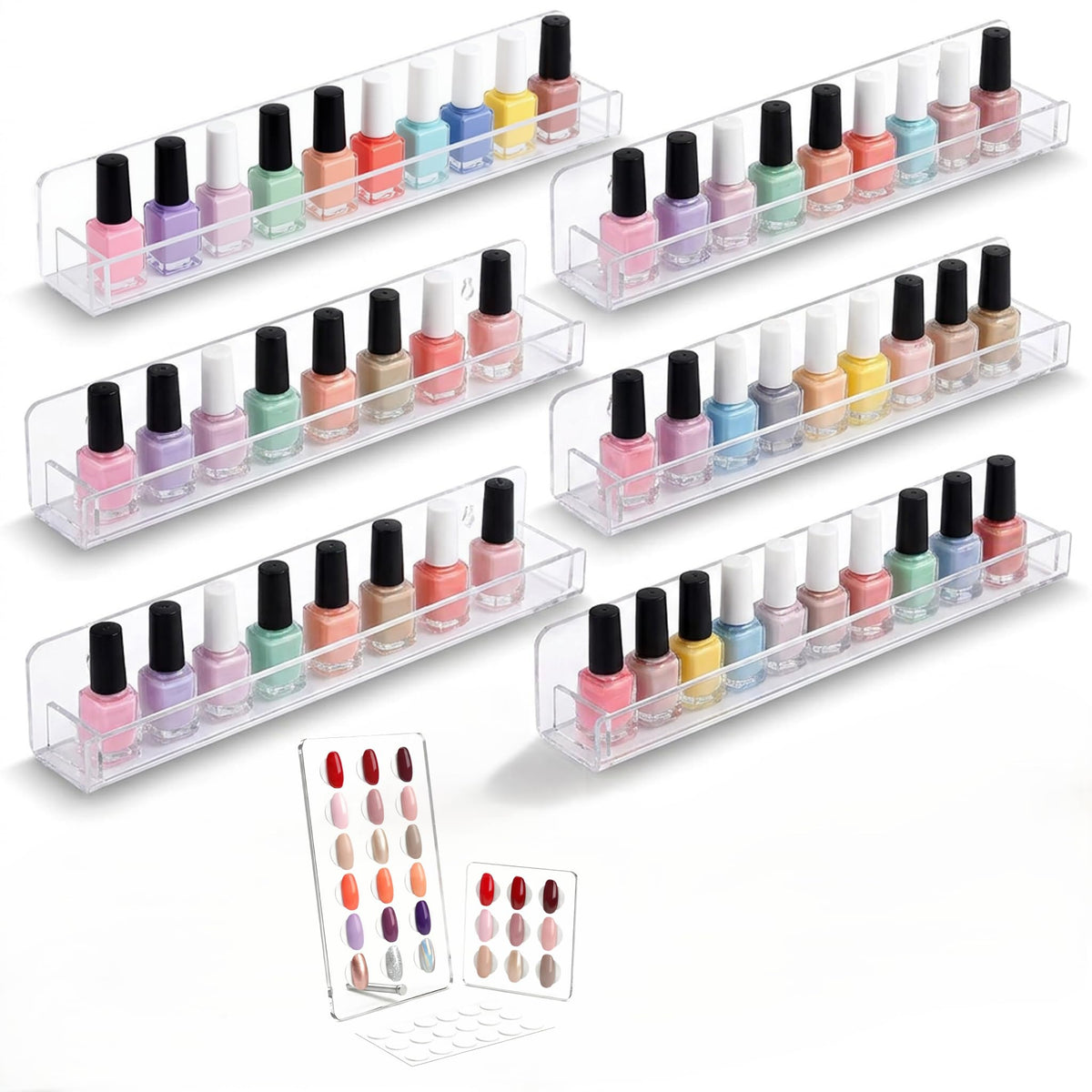 6-Pack Acrylic Nail Polish Wall Rack, 15 Inch Clear Nail Shelves