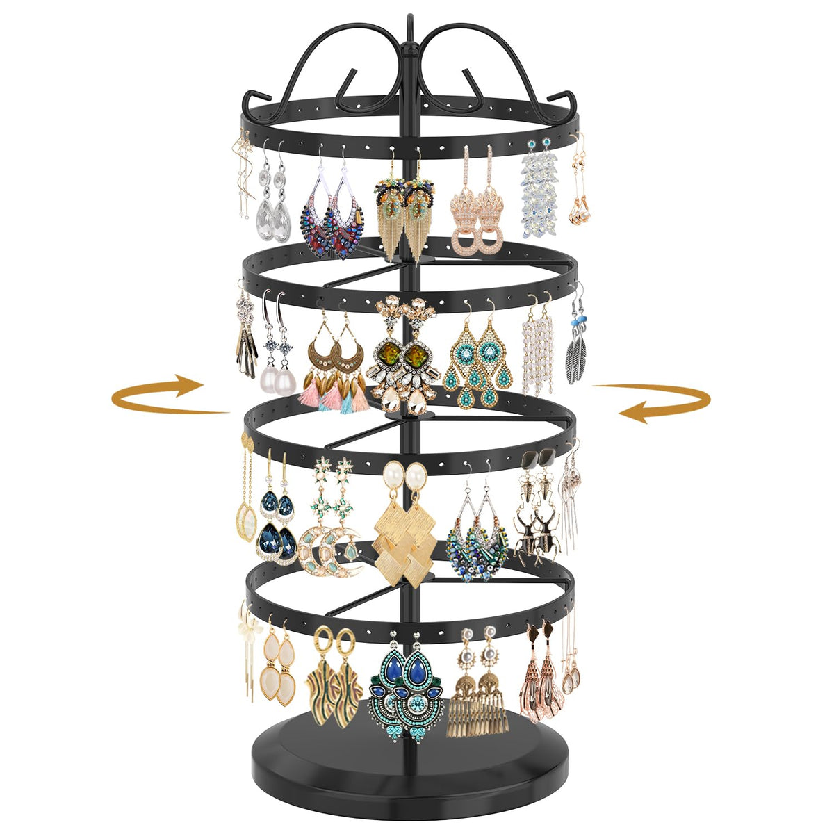 MODOWEY Rotating Earring Holder Organizer Display, 5 Tier Metal Tree, Black
