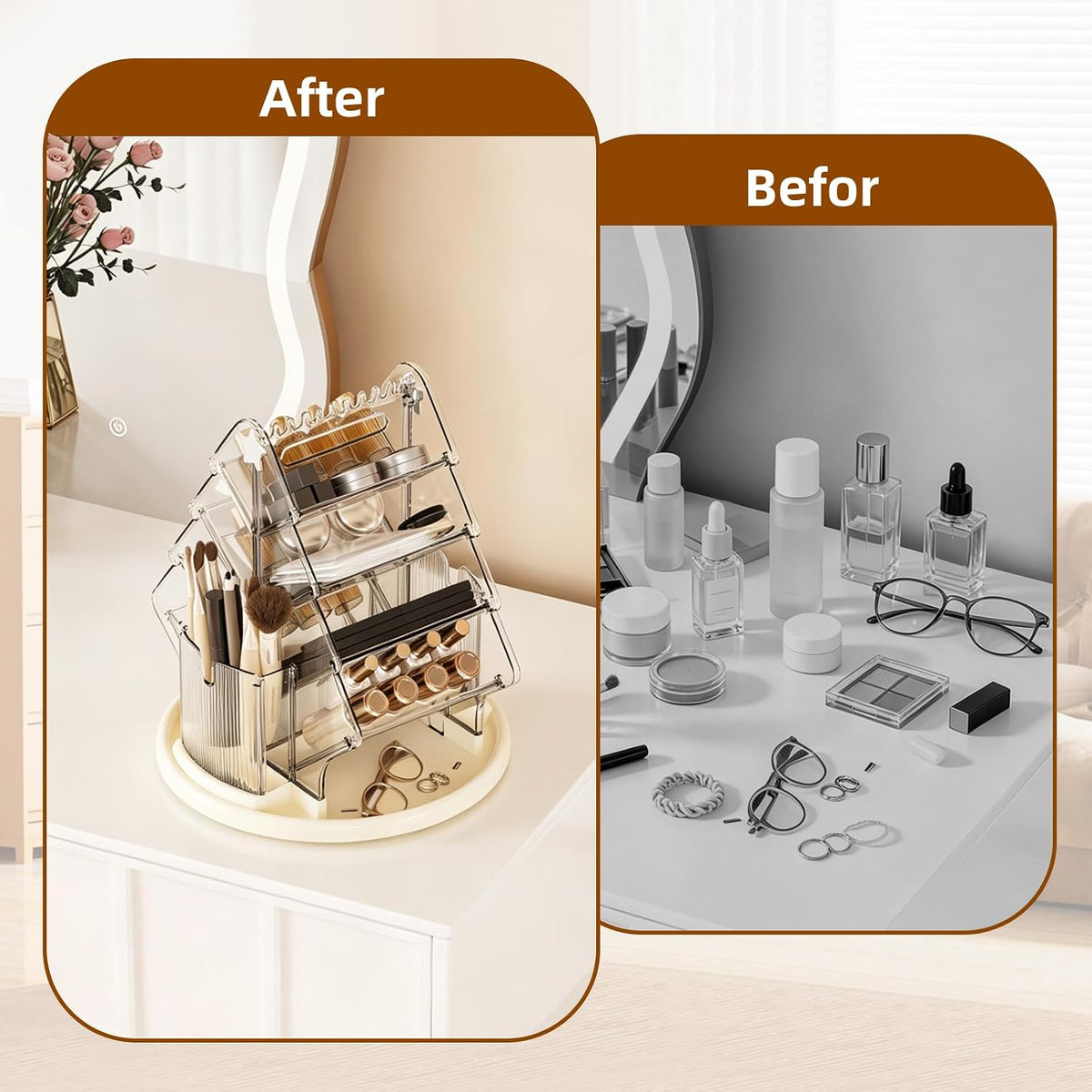 360° Rotating Makeup Organizer, 4-Tier Acrylic Cosmetic Storage Organizer