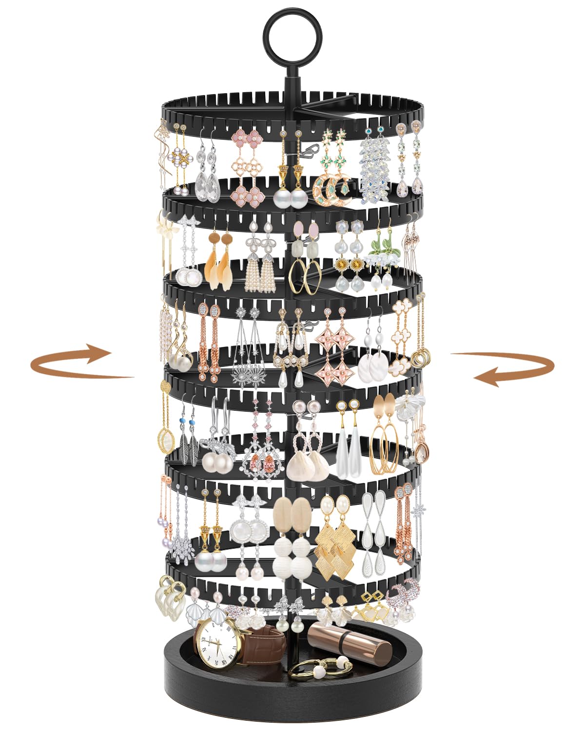 iDavosic.ly 6 Tier Rotating Earring Holder Organizer, Metal Tray, Black