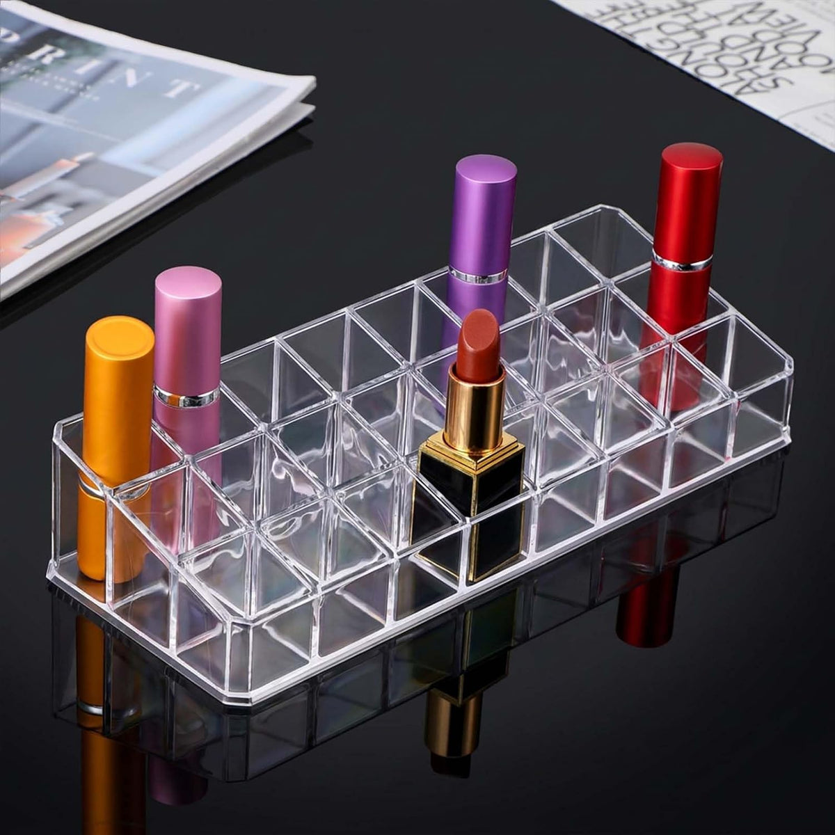 2-Pack 24-Slot Acrylic Makeup Organizer, Large Lipstick Organizer for Vanity, Lip Gloss Holder, Lip Balm Holder, Cosmetic Storage Display for Drawer, Clear