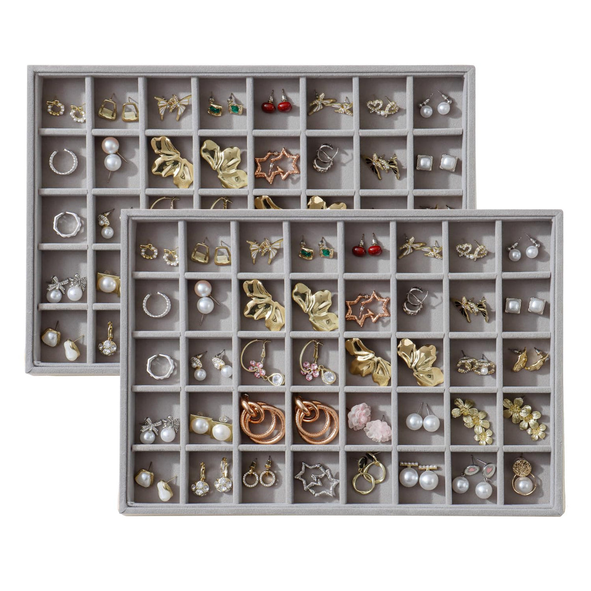 Large Velvet Jewelry Tray Display Drawer Inserts 2 Pack