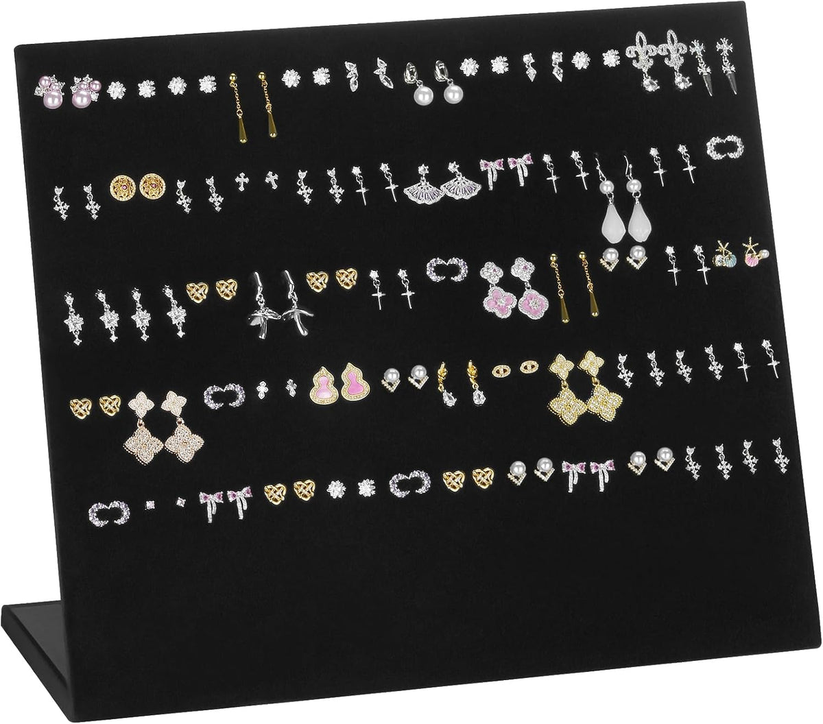 KUKUVR L-Shaped Velvet Earring Display Stand (Black 120 Holes)
