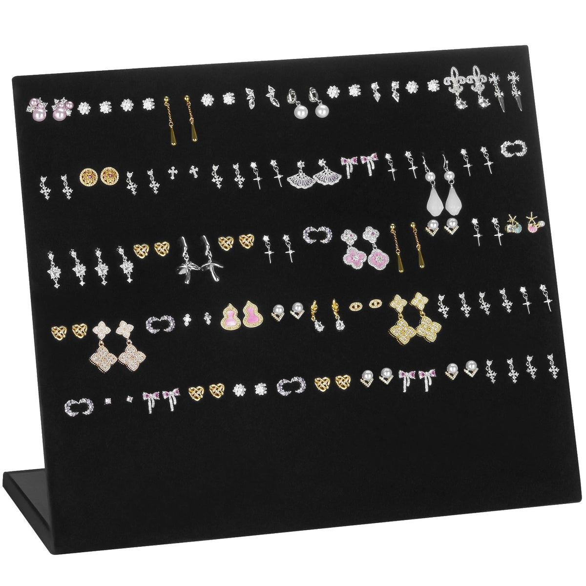 KUKUVR L-Shaped Velvet Earring Display Stand (Black 120 Holes)