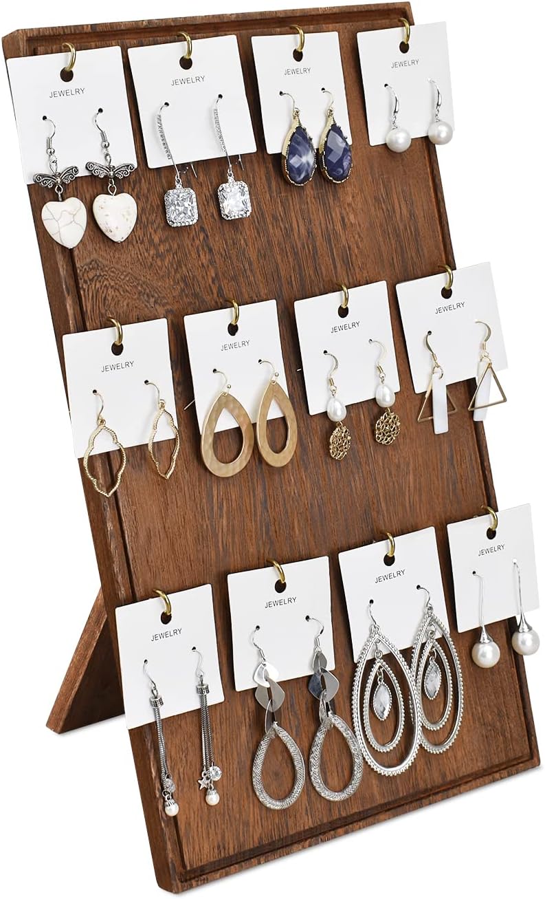 Ikee Design Wood Jewelry Display with 12 hooks, Earring keychain Stand