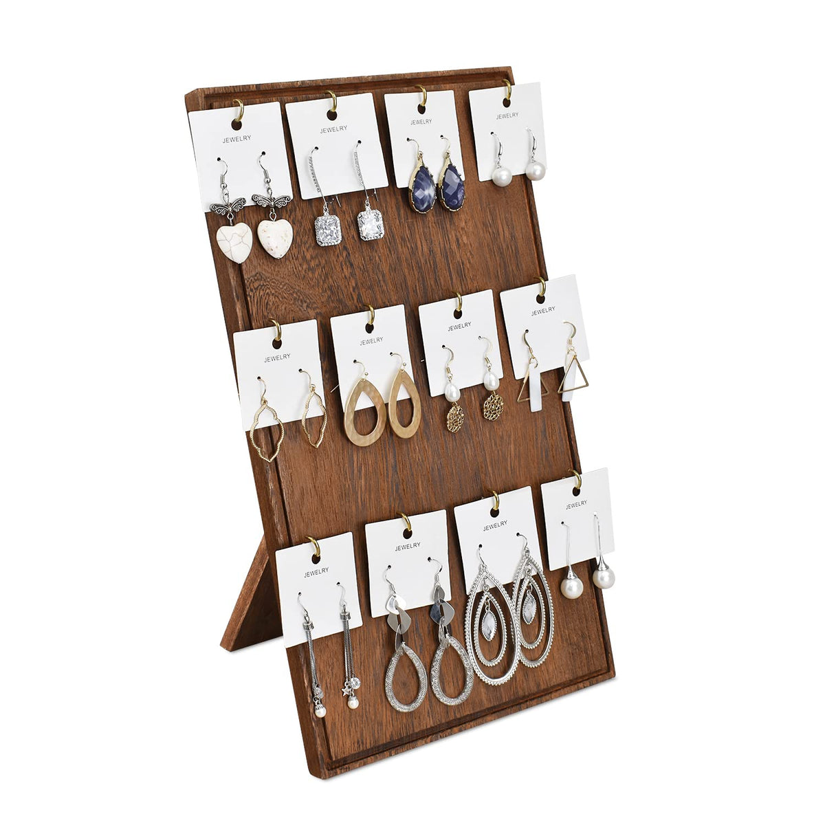 Ikee Design Wood Jewelry Display with 12 hooks, Earring keychain Stand