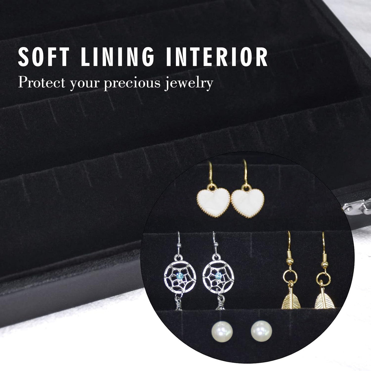Siveit Earring Organizer Tray Velvet Earring Display Organizer Storage Box Premium 110 Slot 55 Pair Earring Display Organizer with Transparent Glass Cover Suitable for Women and Girls (Black)