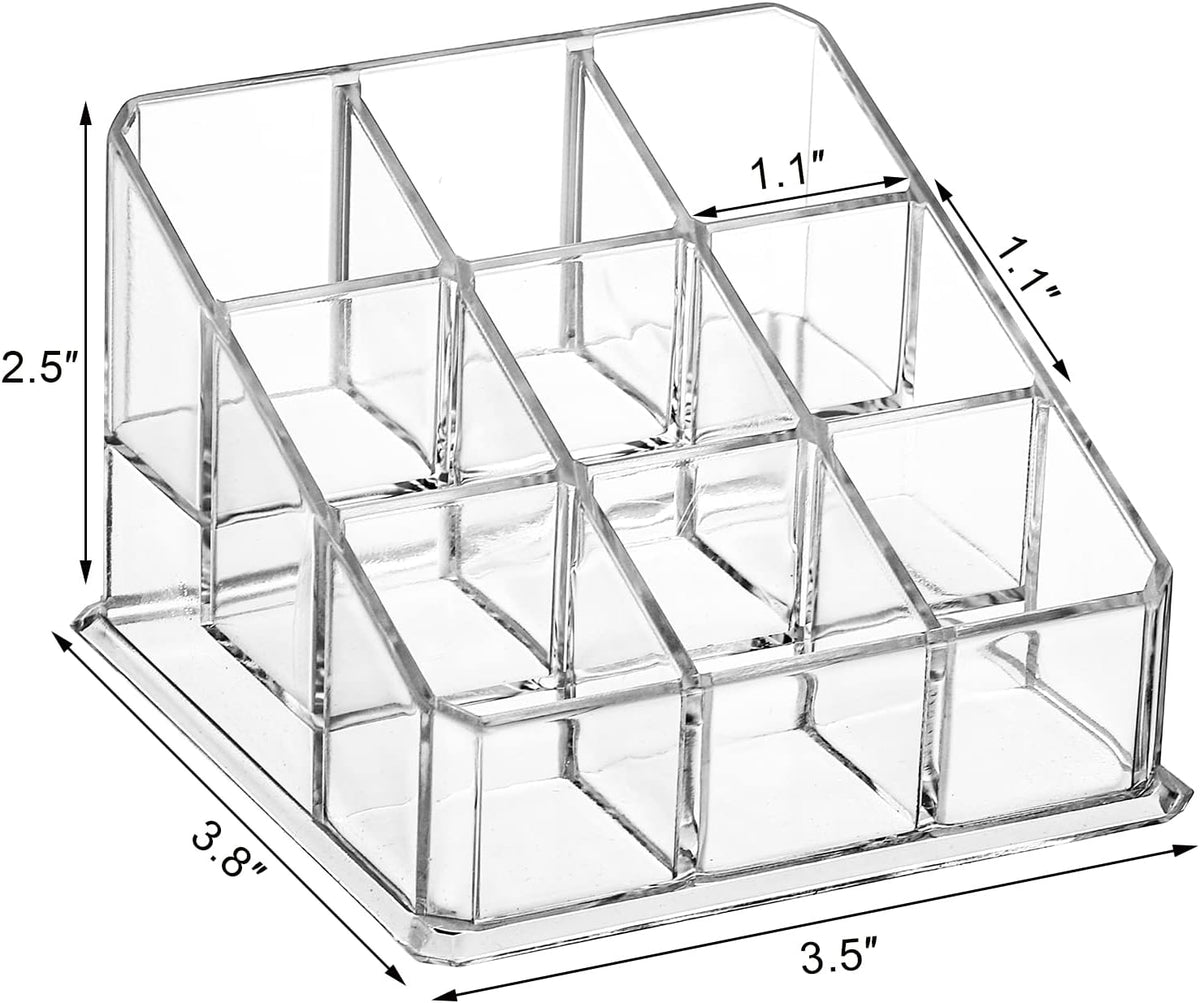 Foraineam 6 Pack Lipstick Holder Organizer, 9 Spaces Clear Lip Stick Storage Stand Container, Small Cosmetic Beauty Makeup Display Cases for Lipsticks, Lipgloss, Brushes, Bottles