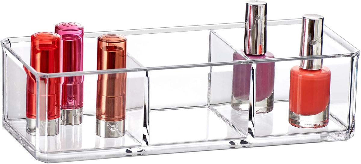 Amazing Abby - Glamour - 2-Pack Acrylic 1-Compartment Makeup Organizer, Transparent Plastic Lipstick Holder, Perfect Bathroom Vanity Storage Solution for Lipsticks, Nail Polishes, and More