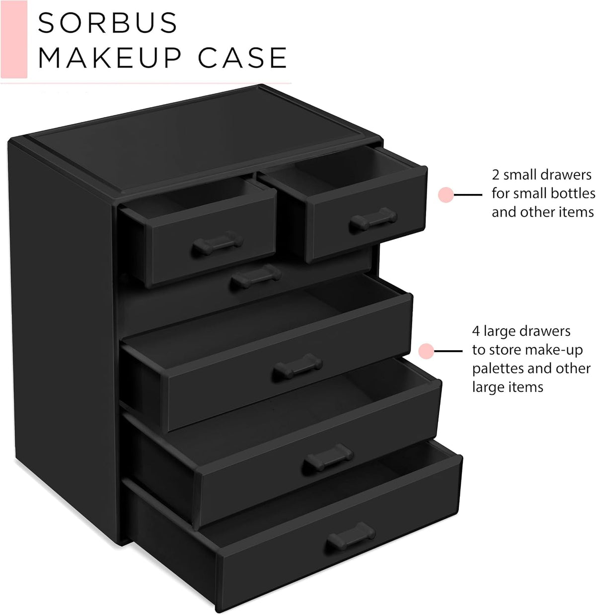 Sorbus Acrylic Makeup Organizer - Organization and Storage Case for Cosmetics Make Up & Jewelry - Large Makeup Organizer for Vanity, Bathroom, College Dorm, Closet, Desk (4 Large, 2 Small Drawers)