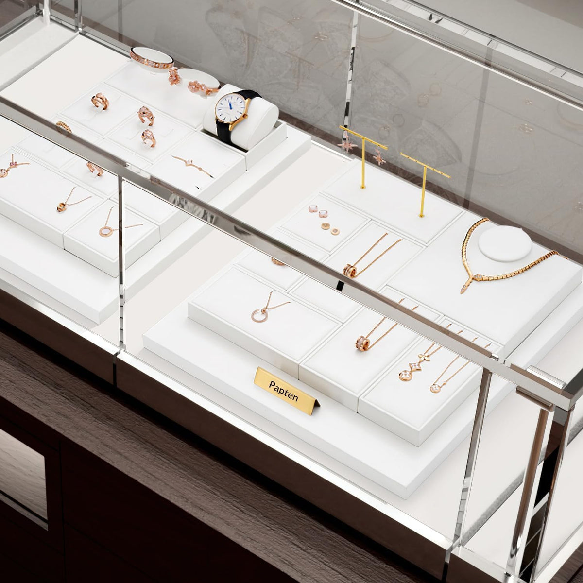 White PU Leather Earring Stud Display Stand