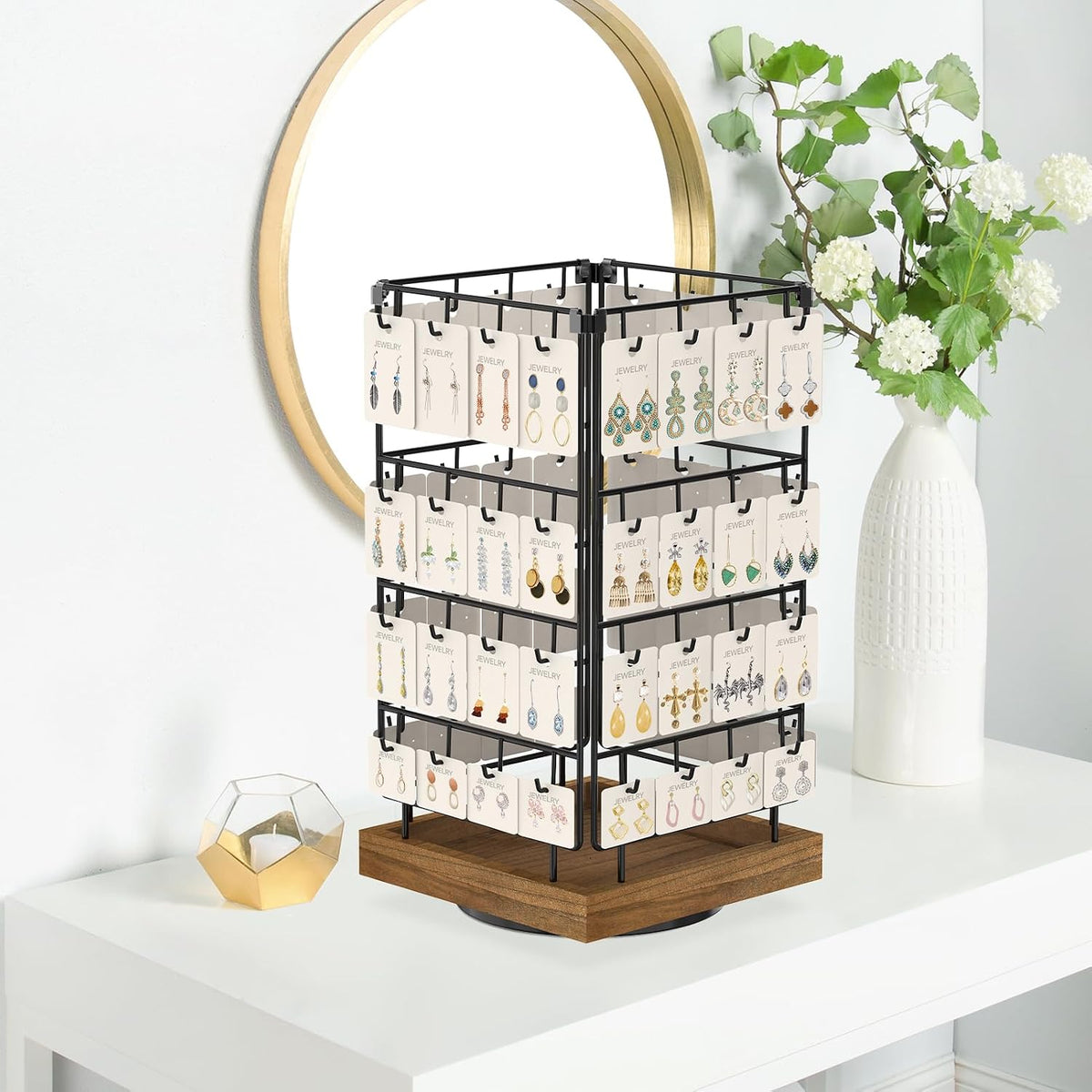 EsLuker.ly Rotating Earring Display Holder Stand for Vendors Selling, Brown