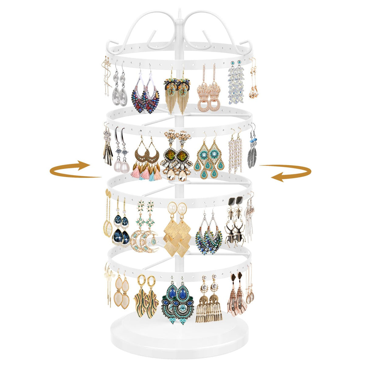 MODOWEY Rotating Earring Holder Organizer Display, 5 Tier Metal Tree, Black