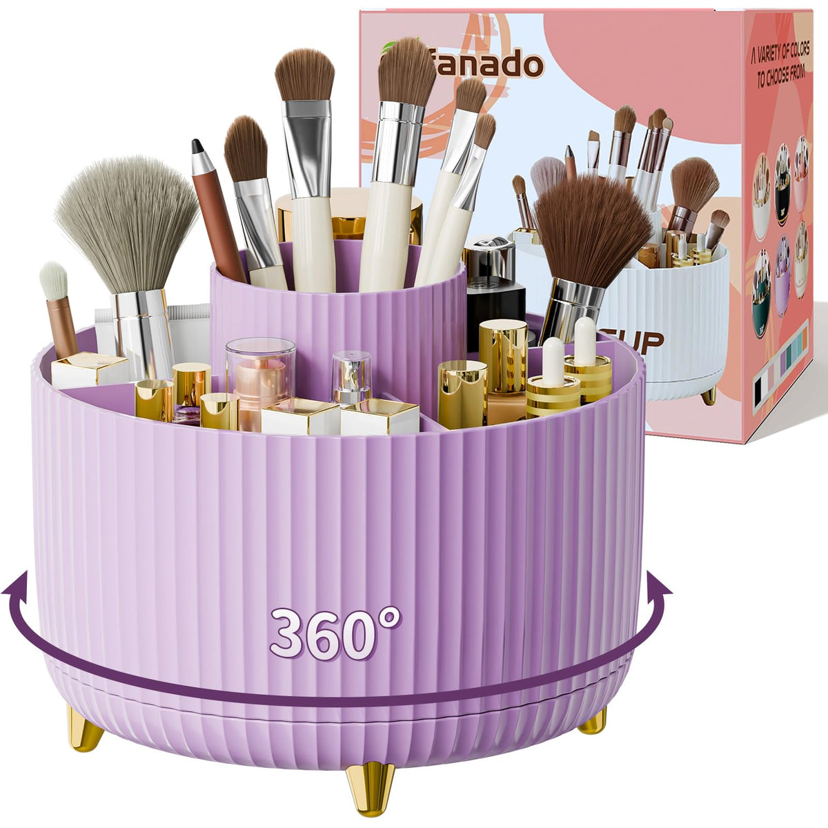 Clear Rotating Makeup Organizer Countertop for Vanity, 360° Makeup Brush Holder Organizer with 5 Compartments, Transparent Cosmetic Storage for Lipstick, Skincare, Bathroom Counter (Transparent Pink)