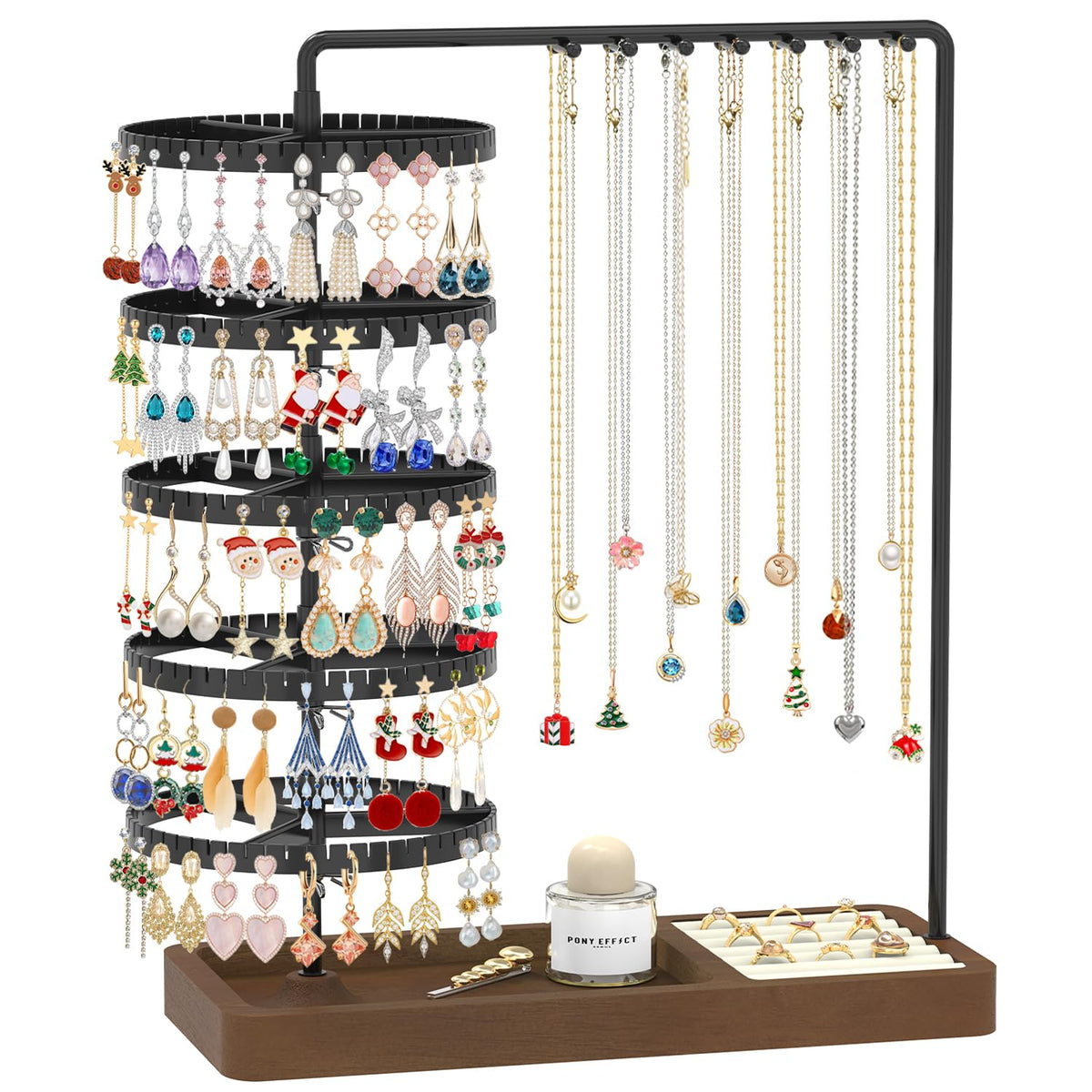 MODOWEY Rotating Earring Holder Organizer Tree Display Stand, 6 Tiers Black