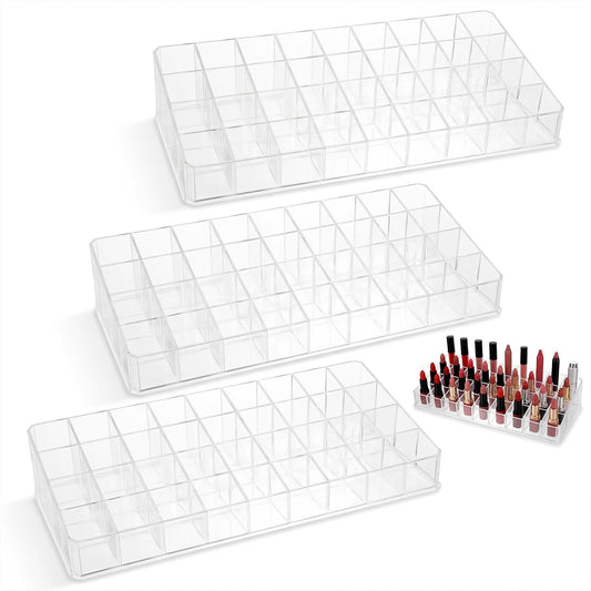 3 Pack Clear Acrylic Rollerball Perfume Organizer, 36-Space Tall Lipstick & Lipgloss Display Case, Scented Oil Storage Holder for Vanity, Dresser, Salon - 10.04"x4.61"x2.24"