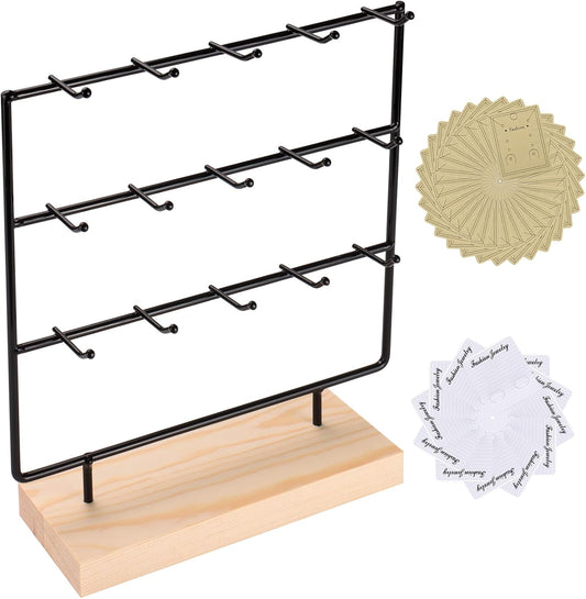Earring Display Stands for Selling, 3 Tier 15 Hooks Wood Jewelry Organizer